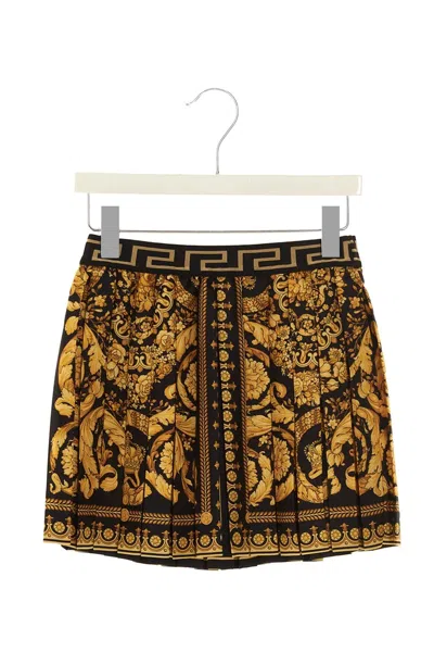 Versace Baroque-print Pleated Skirt In Brown