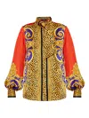 Versace Baroque-print Puff-sleeve Top In Yellow