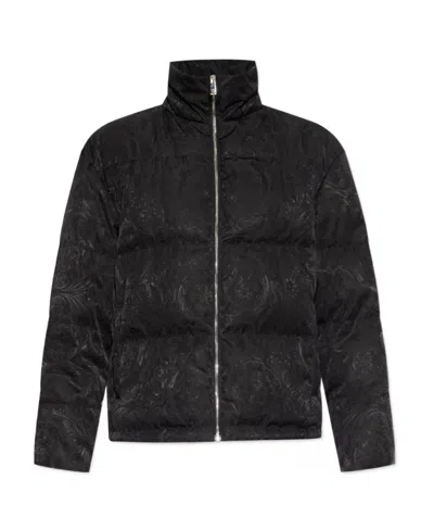 Versace Baroque-print Puffer Jacket In Black