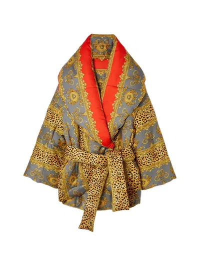 Versace Baroque-print Puffer Jacket In Gray