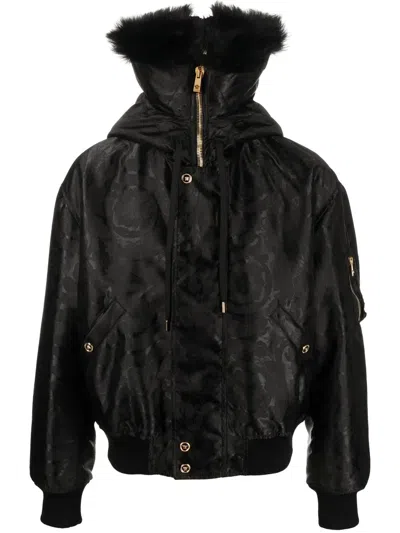 Versace Baroque-print Shearling-lined Jacket In Schwarz