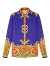 Versace Formal Cheetah Barocco Print Silk Button-up Shirt In Blue