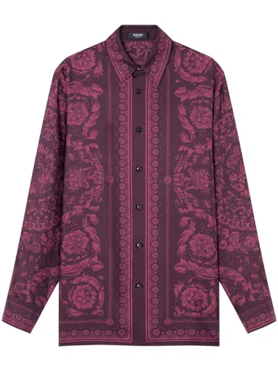 Versace Baroque Print Shirt In Brown
