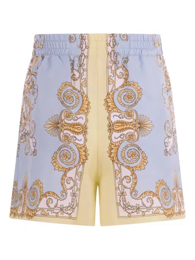 Versace Kids' Baroque-print Shorts In Blue