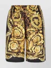 Versace Printed Silk Bermuda Shorts In Brown