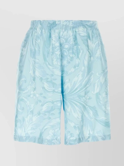 Versace Barocco Silk Shorts In Blue