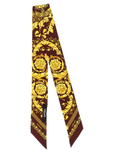 Versace Baroque Print Silk Scarf In Metallic