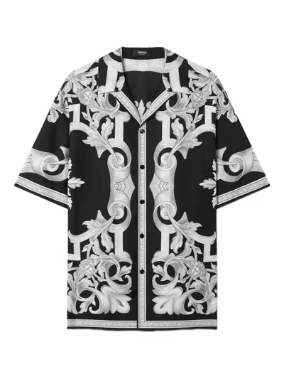 Versace Baroque-print Silk Shirt In Black