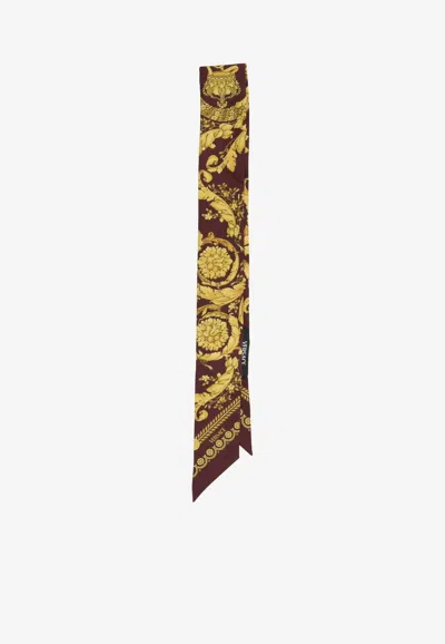 Versace Baroque Print Silk Twill Scarf In Red