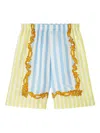Versace Baroque-print Striped Shorts In Multi