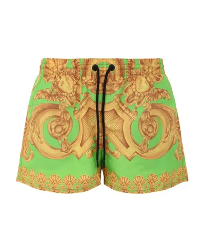 Versace Baroque-print Swim Shorts In Yellow