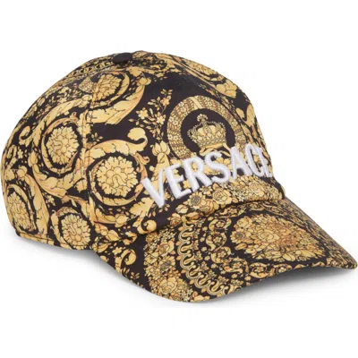 Versace Baroque Print Twill Baseball Cap In Black/gold