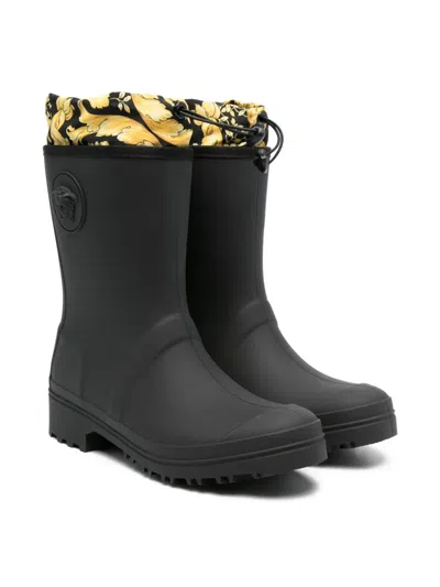 Versace Kids' Baroque-print Wellies In Black