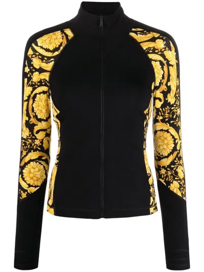 Versace Baroque-pattern Zip-fastening Jacket In Black
