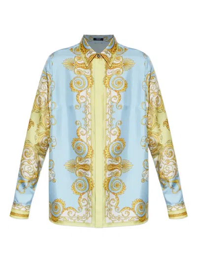 Versace Pattern-printed Long-sleeved Shirt In Blue