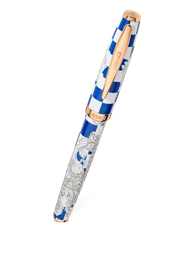 Versace Baroque Roller Checkerboard Pen In Blue