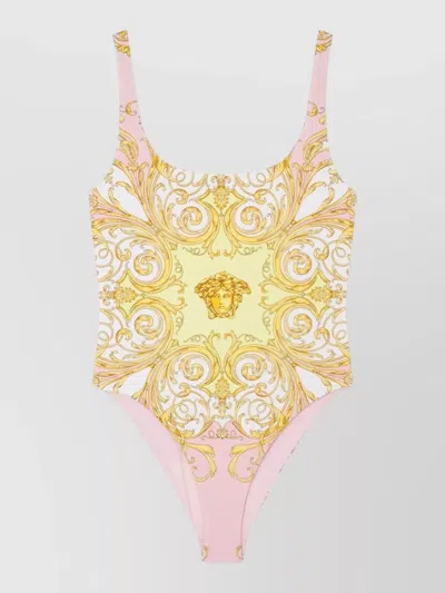 Versace Multicolor One-piece Swimsuit With All-over Medusa Print In Tech Fabric For Women In Yellow
