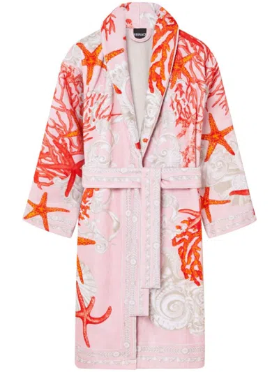 Versace Sea-print Cotton Bathrobe In Multicolour