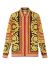 Versace Baroque Print Long Sleeve Collared Top In Yellow