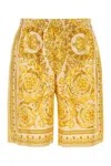 Versace Golden Barocco Print Silk Shorts In Beige