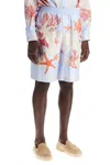 Versace Multicolor Shorts With Seabed Print In Silk Man In Blue