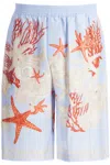 Versace Multicolor Shorts With Seabed Print In Silk Man In Celeste