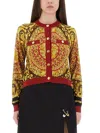 Versace Baroque Silk Knit Cardigan In Brown