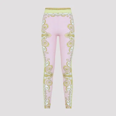 Versace Baroque Silk Leggings For Women - Ss26 In Pink