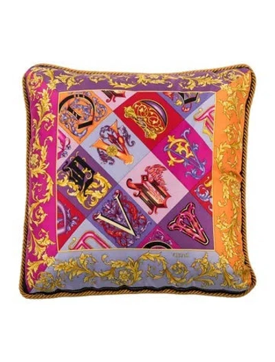 Pre-owned Versace Baroque Silk Pillow In Purple