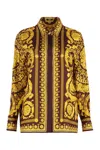 Versace Bordeaux Silk Pattern Shirt In Multi