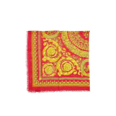 Versace Baroque Silk-blend Scarf In Red