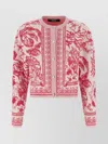 Versace Baroque Subaquatique Patterned Crew Neck Cardigan In Pink
