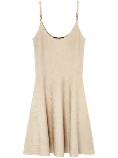 Versace Women's Barocco Texture Short Dress In Neutrals