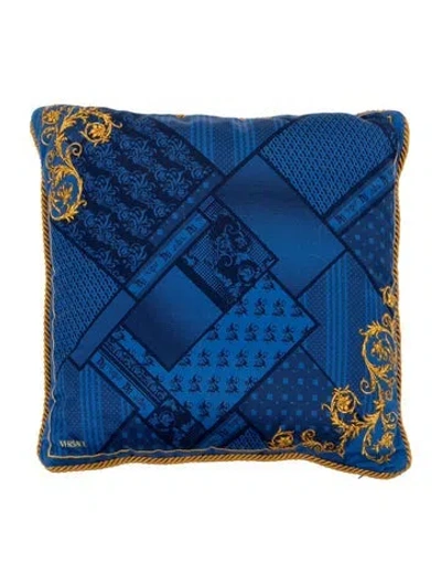Pre-owned Versace Baroque Throw Pillow In Blue