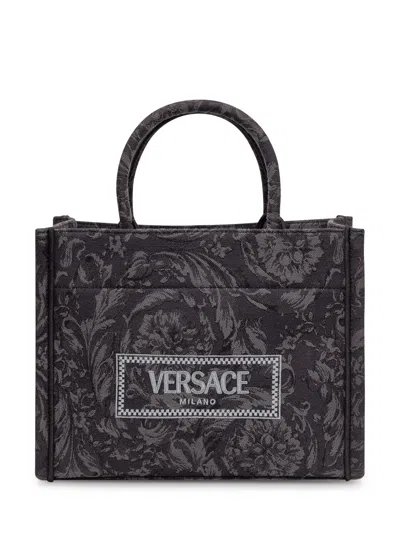 Versace Baroque Tote Bag In Nero-oro