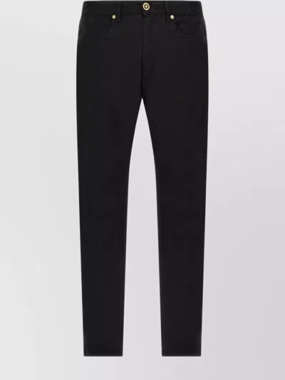 Versace 'baroque' Trousers Featuring Gold-tone Hardware In Black