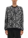 Versace Barocco-intarsia Crew-neck Jumper In Black