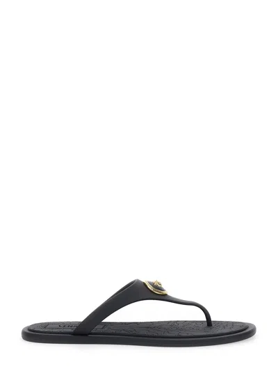 Versace Baroque-engraved Sole Sandals With Medusa Hardware In Black
