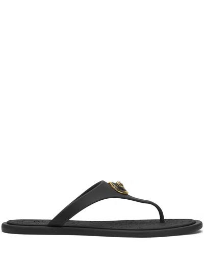 Versace Baroque-engraved Sole Sandals With Medusa Hardware In Black