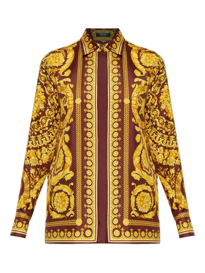 Versace Baroque-inspired Silk And Nylon Blend Top In Animal Print