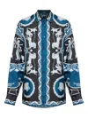 Versace Silk Shirt With Printed Design And Button-down Collar In Multi