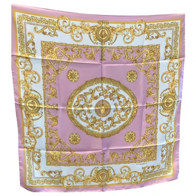 Versace Baroque-inspired Silk Scarf In Pink, White, And Gold