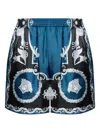Versace Baroque-printed Silk-nylon Shorts With Elastic Waistband In Blue