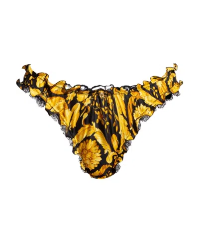 Versace Barqoue Pattern Ruffled Briefs In Brown