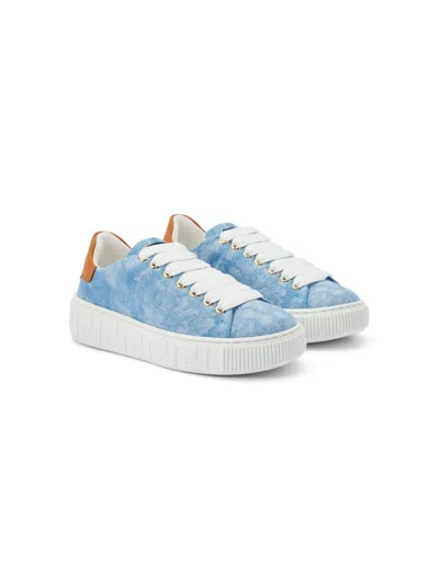 Versace Kids' Barrocco Greca Sneakers In Blue