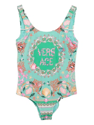 Versace Kids' Barrocco Swimsuit In Multi