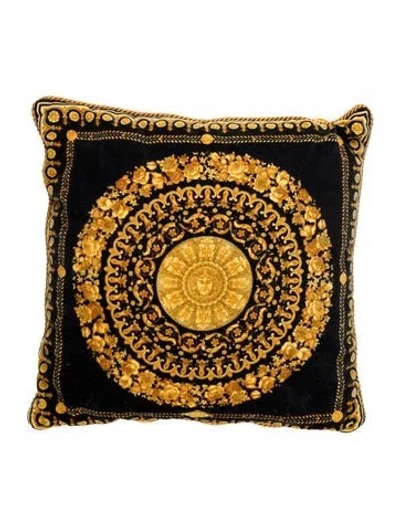 Pre-owned Versace Barroco Floral Velvet Throw Pillow In Black