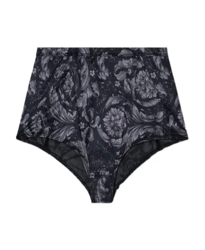 Versace Barroco-print High-waist Briefs In Black