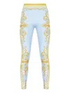 Versace Blue Leggings With All-over Geometric Print In Stretch Fabric Woman In Blue