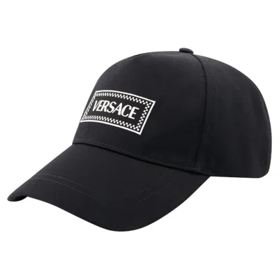 Versace Logo-embroidered Cotton Cap In Black